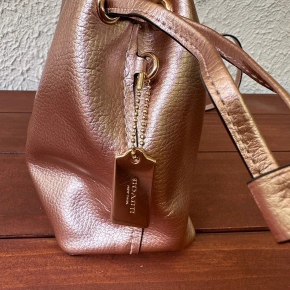 Coach drawstring pouch purse with snap closure and inside pocket. - Picture 5 of 6
